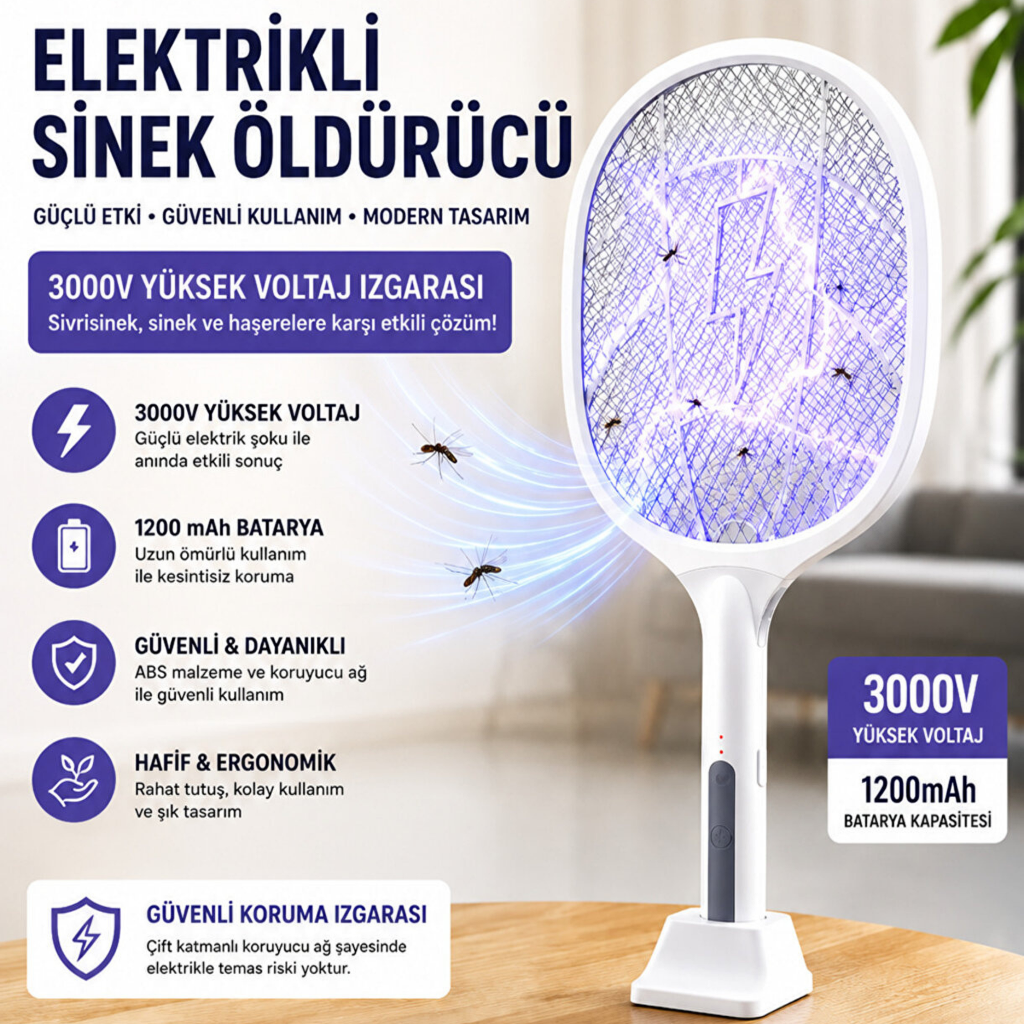 ALBENİ MosGuard™ Pro Şarjlı Elektrikli Sinek Öldürücü Raket